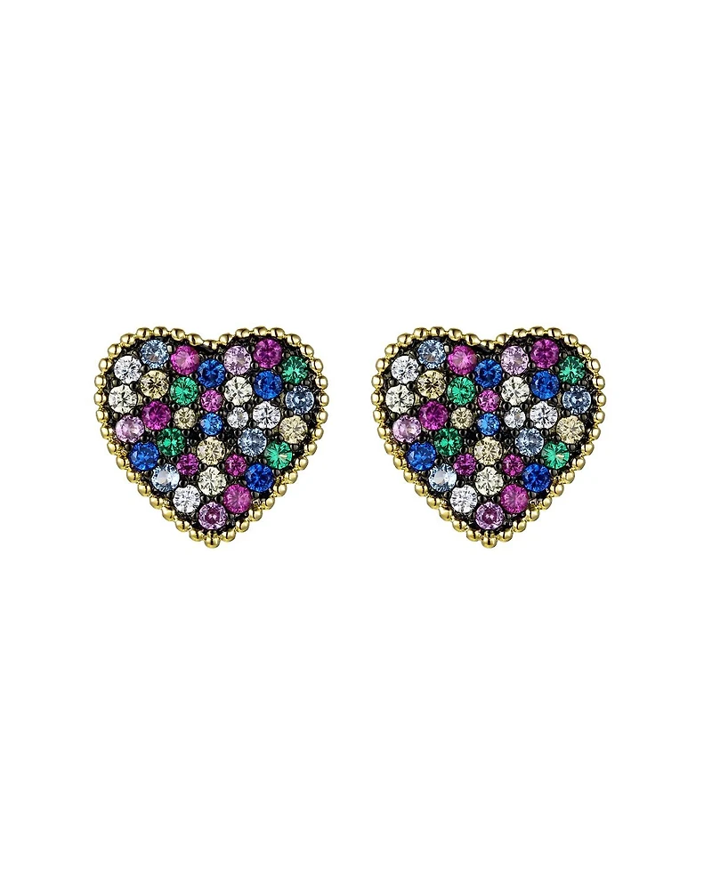 GiGiGirl 14k Gold Plated with Multi-Colored Cubic Zirconia Pave Heart Stud Earrings