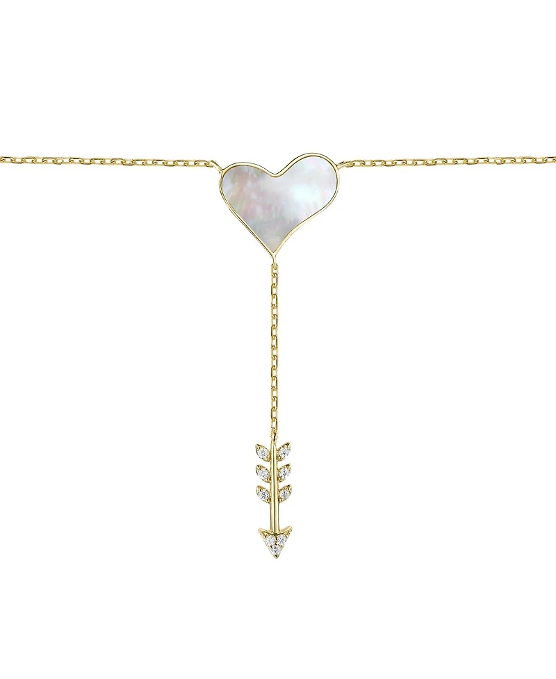 14k Gold Plated Sterling Silver with Cubic Zirconia & Mother of Pearl Cupid s Arrow Heart Y-Necklace