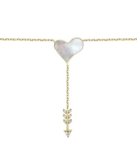 14k Gold Plated Sterling Silver with Cubic Zirconia & Mother of Pearl Cupid s Arrow Heart Y-Necklace