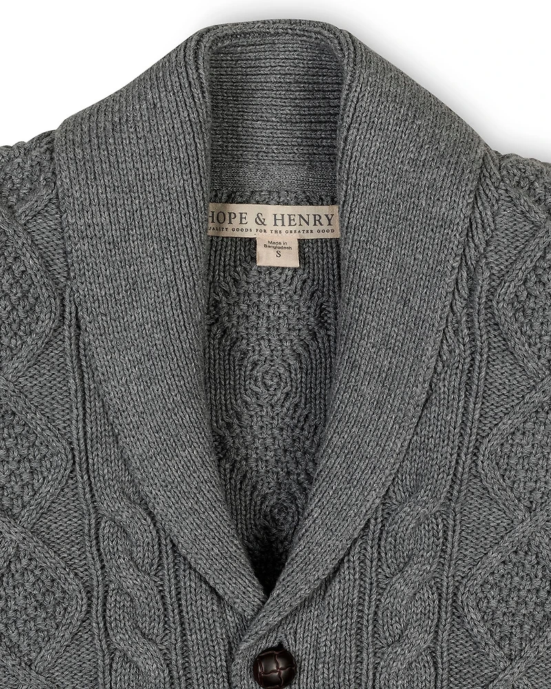 Hope & Henry Boys Organic Shawl Collar Cable Sweater Cardigan