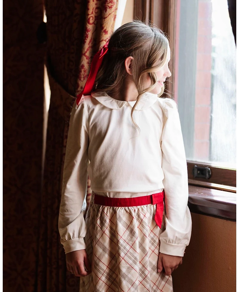 Hope & Henry Girls Organic Long Sleeve Knit Top with Woven Collar