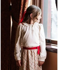 Hope & Henry Girls Organic Long Sleeve Knit Top with Woven Collar