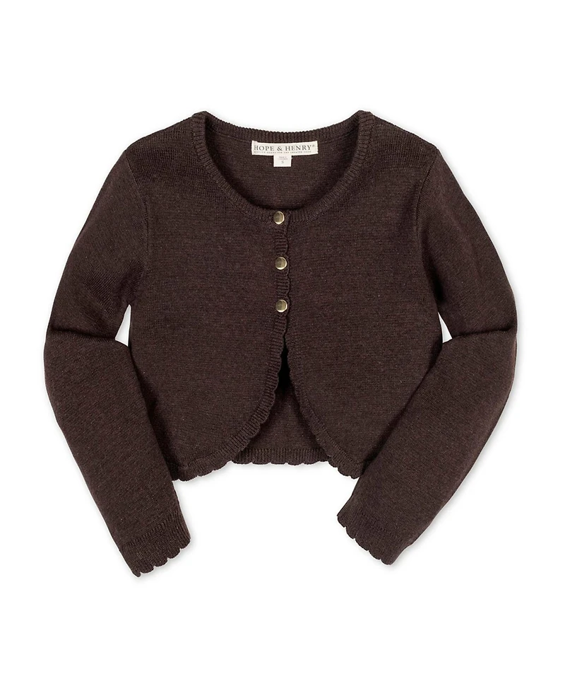 Hope & Henry Girls Organic Cropped Scallop Edge Sweater Cardigan