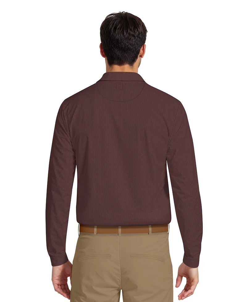 Pga Tour Men's Houndstooth Pattern Long-Sleeve Golf Polo Shirt