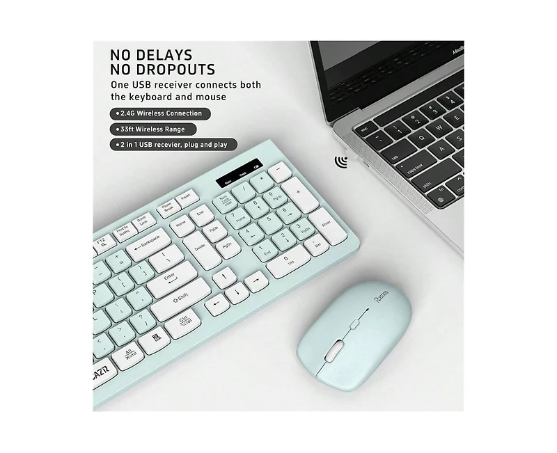 Wireless Keyboard And Mouse Combo - Full - Sized Wireless Keyboard And Adjustable Dpi Mouse, 2.4GHz Receiver for Pc, Desktop, Laptop