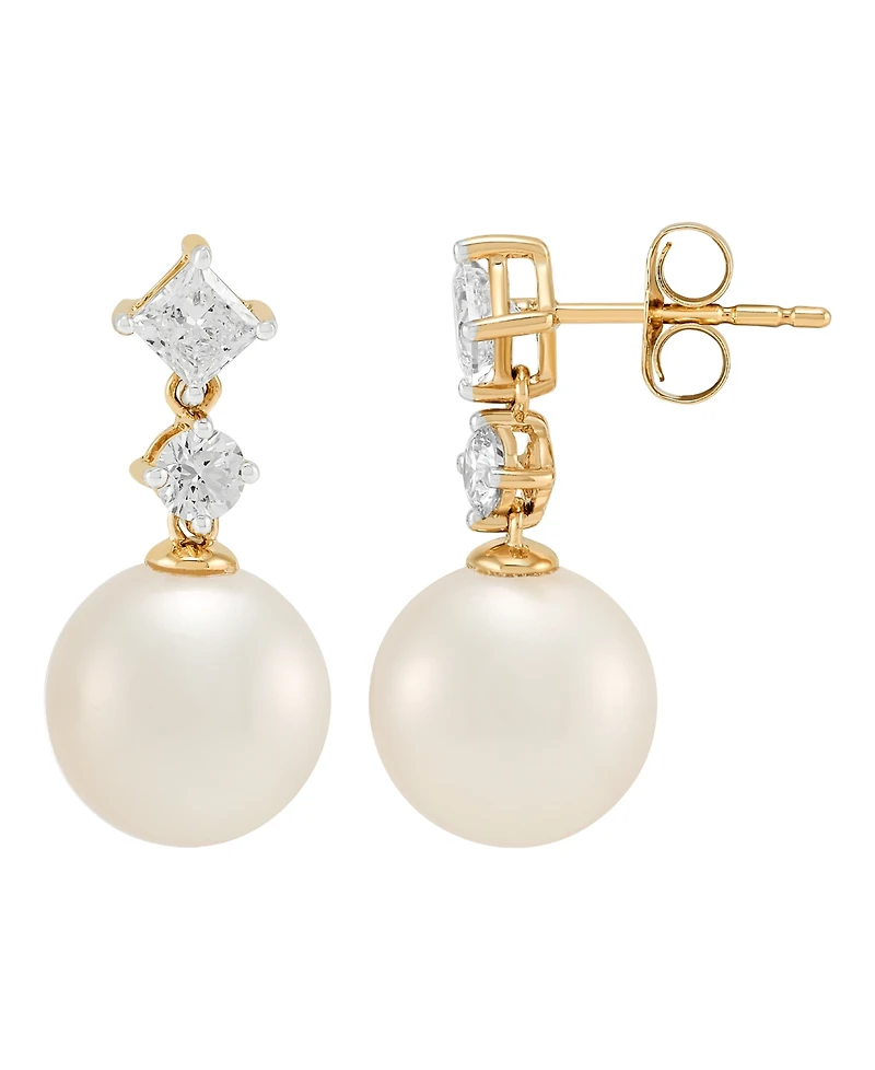 Grown With Love White Ming Cultivated Pearl (9-10mm) and Lab Grown Diamond Earrings (3/4 ct. t.w.) in 10K Yellow Gold