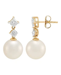 Grown With Love White Ming Cultivated Pearl (9-10mm) and Lab Grown Diamond Earrings (3/4 ct. t.w.) in 10K Yellow Gold