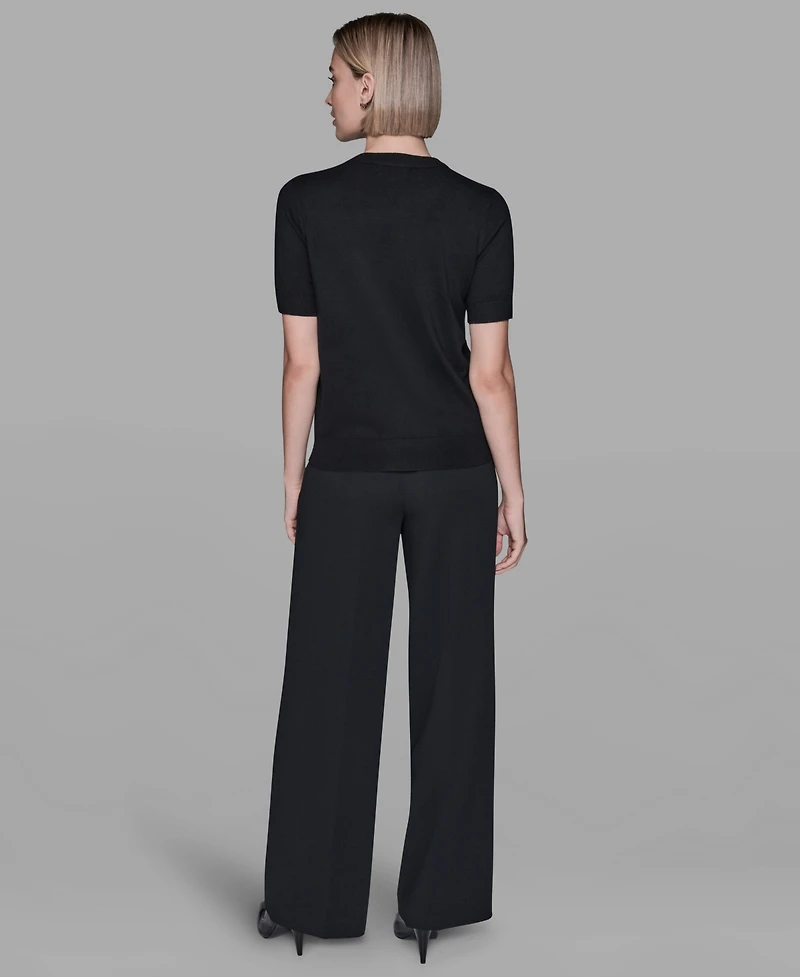 Karl Lagerfeld Paris Women's Crewneck Big Bow Applique Detail Sweater