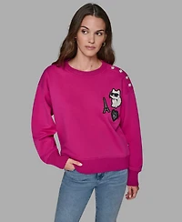 Karl Lagerfeld Paris Women's Choupette Patch Long-Sleeve Sweatshirt
