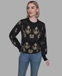 Karl Lagerfeld Paris Women's Baroque Floral Crewneck Sweater
