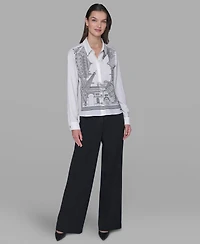 Karl Lagerfeld Paris Women's Placed Print Button Down Top