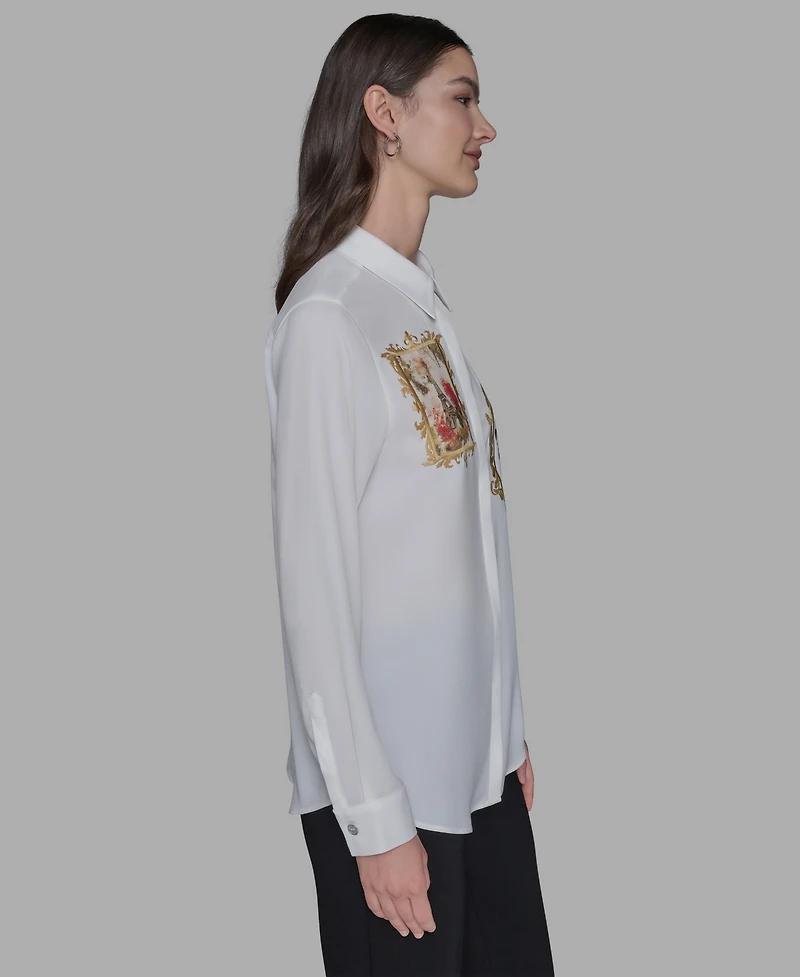 Karl Lagerfeld Paris Women's Portrait Button Down Top