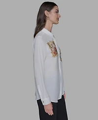 Karl Lagerfeld Paris Women's Portrait Button Down Top