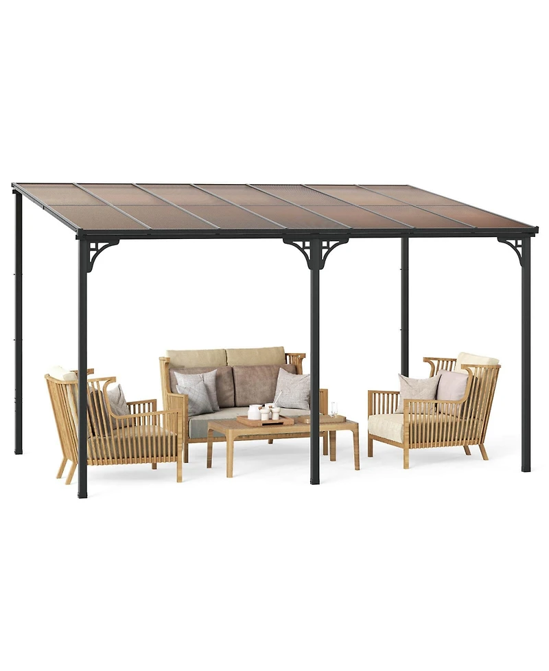 Costway 10' X 13' Wall-Mounted Patio Gazebo with Sloped Polycarbonate Roof Metal Frame
