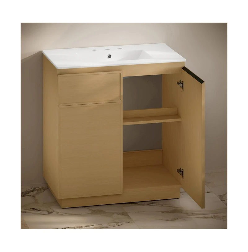 Swiss Madison 36" Freestanding Bathroom Vanity in Natural Oak with 3-Hole Widespread Sink Top