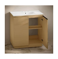 Swiss Madison 36" Freestanding Bathroom Vanity in Natural Oak with 3-Hole Widespread Sink Top