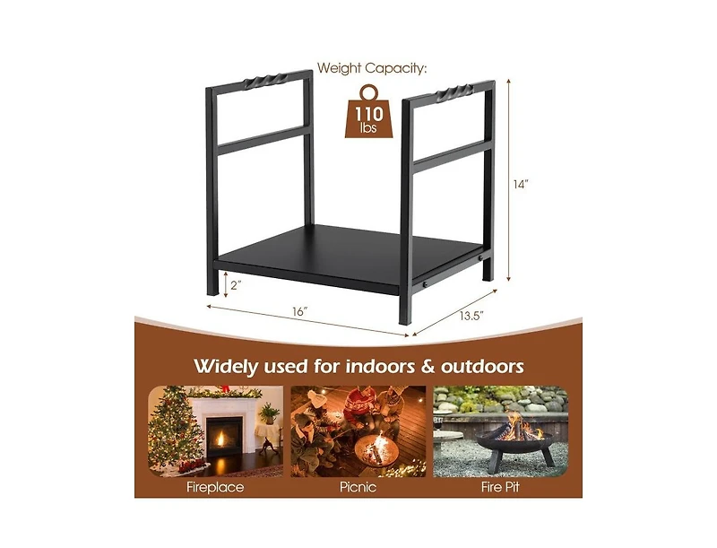 Sugift Firewood Log Rack with Unique Handle and Raised Feet-Black