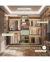 Aheaplus 4-8 Ft Walk-in Adjustable Closet Organizer System with 2 Drawers and 5 Rods