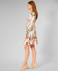 julia jordan Women's Printed Button-Front Long-Sleeve Dress