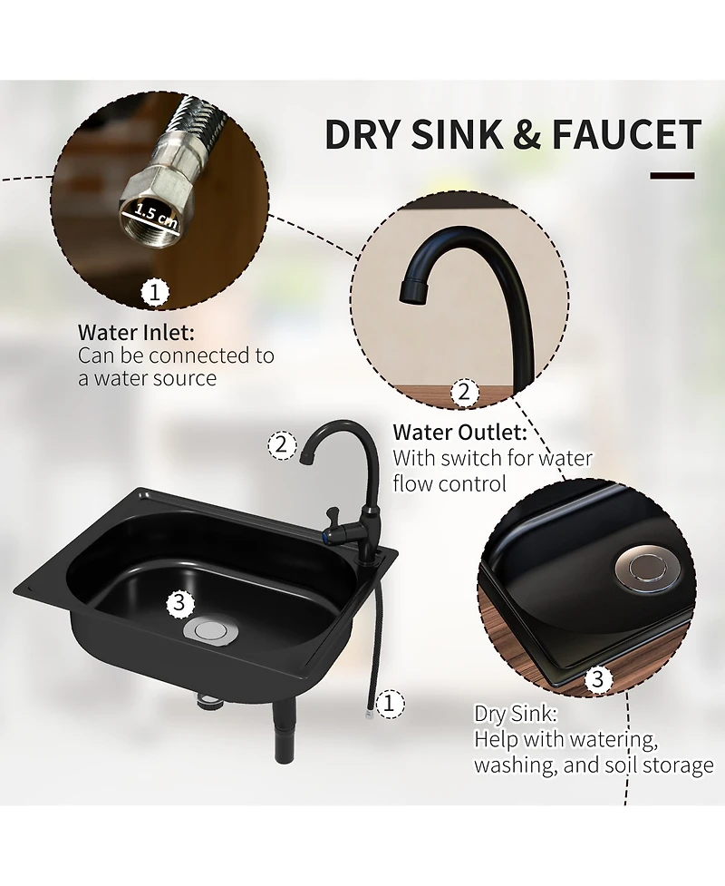 Outsunny Potting Bench Prep Table w/Faucet, Sink and Storage,