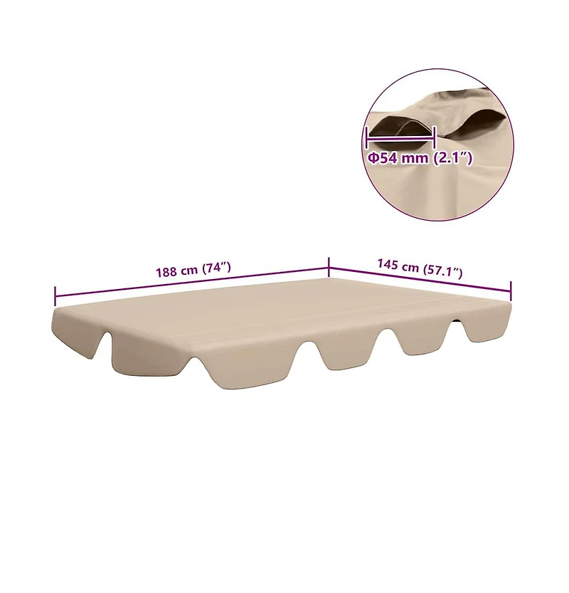 vidaXL Replacement Canopy for Garden Swing Beige 74"/66.1"x57.1"/43.3"