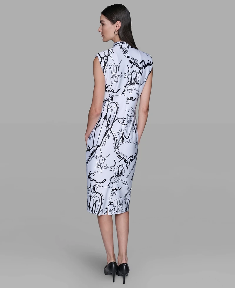 Karl Lagerfeld Paris Women's Printed Print Mock Neck Scuba Sheath Dress