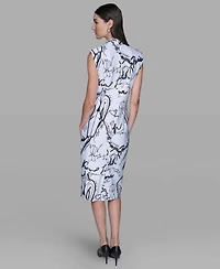 Karl Lagerfeld Paris Women's Printed Print Mock Neck Scuba Sheath Dress