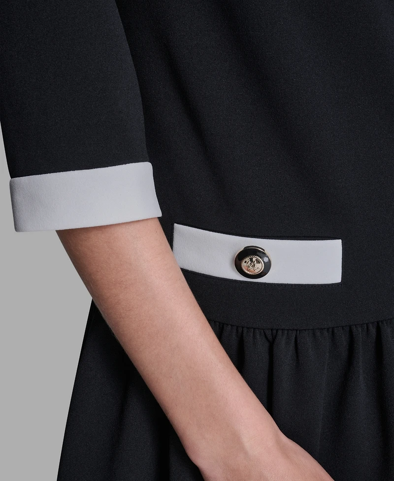 Karl Lagerfeld Paris Women's Scuba Crepe Boat Neck A-Line Dress