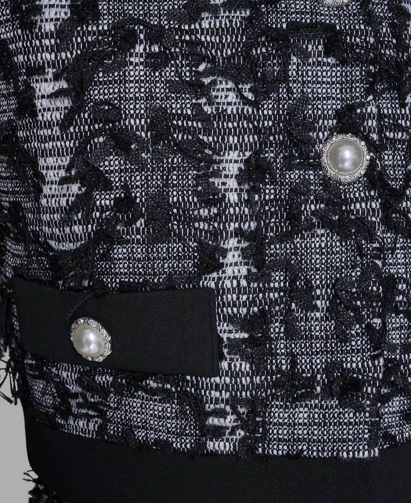 Karl Lagerfeld Paris Women's Cropped Tweed Button Front with Jacket