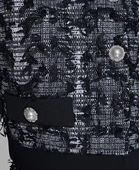 Karl Lagerfeld Paris Women's Cropped Tweed Button Front with Jacket