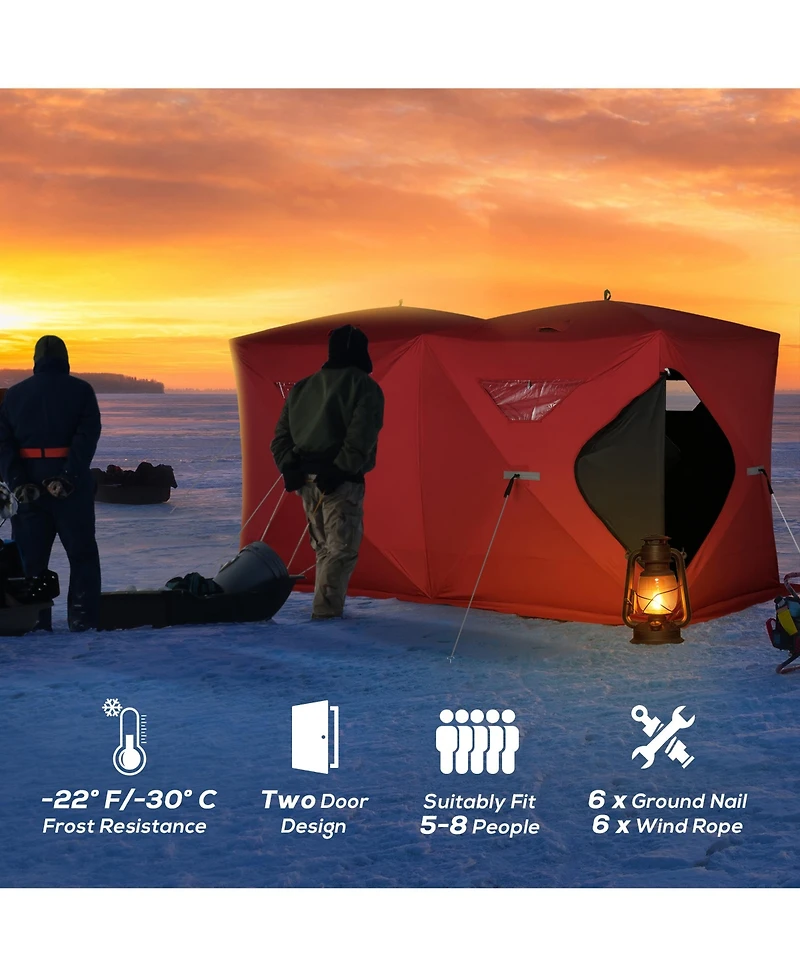 Outsunny 8 People Ice Fishing Shelter Pop-up Ice Fishing Tent,