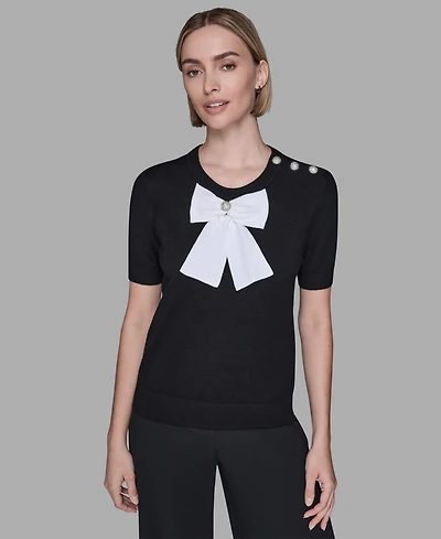Karl Lagerfeld Paris Women's Crewneck Big Bow Applique Detail Sweater