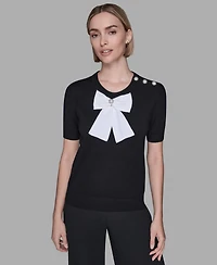 Karl Lagerfeld Paris Women's Crewneck Big Bow Applique Detail Sweater