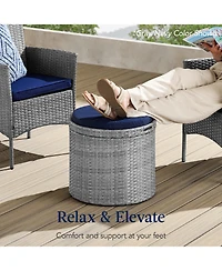 Best Choice Products Round Wicker Ottoman, Multipurpose Furniture w/ Removable Cushion, Steel Frame