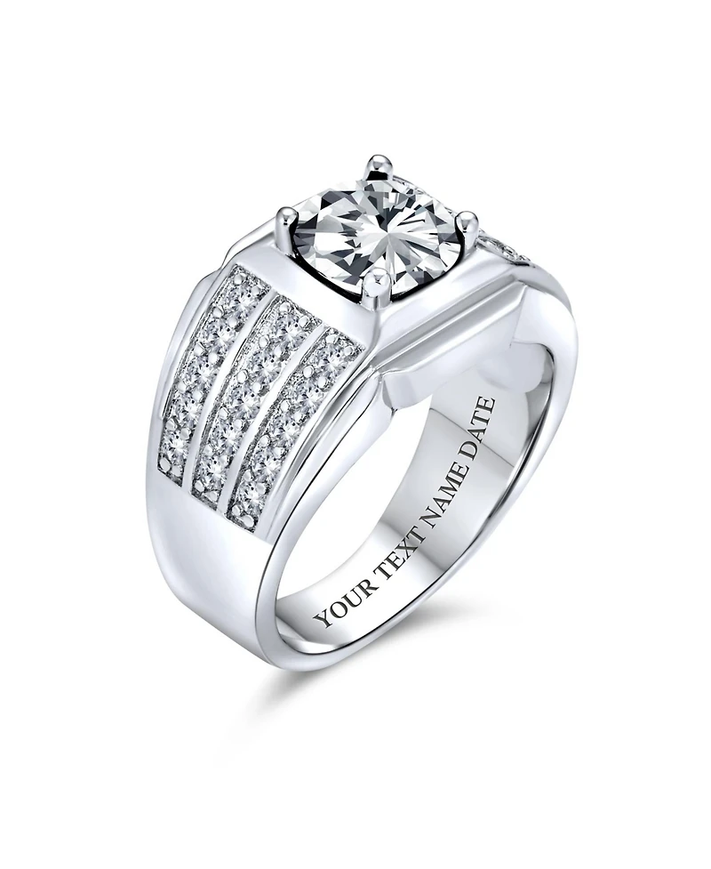 Bling Jewelry 3 Row Pave Cubic Zirconia Wide Side Band 3CTW Cz Solitaire Statement Ring Silver Plated