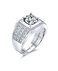 Bling Jewelry 3 Row Pave Cubic Zirconia Wide Side Band 3CTW Cz Solitaire Statement Ring Silver Plated