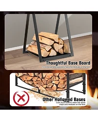 Sugift Triangle Firewood Rack with Raised Base for Fireplace Fire Pit-Black