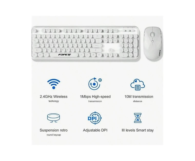 Risokeys 2.4GHz Wireless Keyboard and Mouse Set (White)
