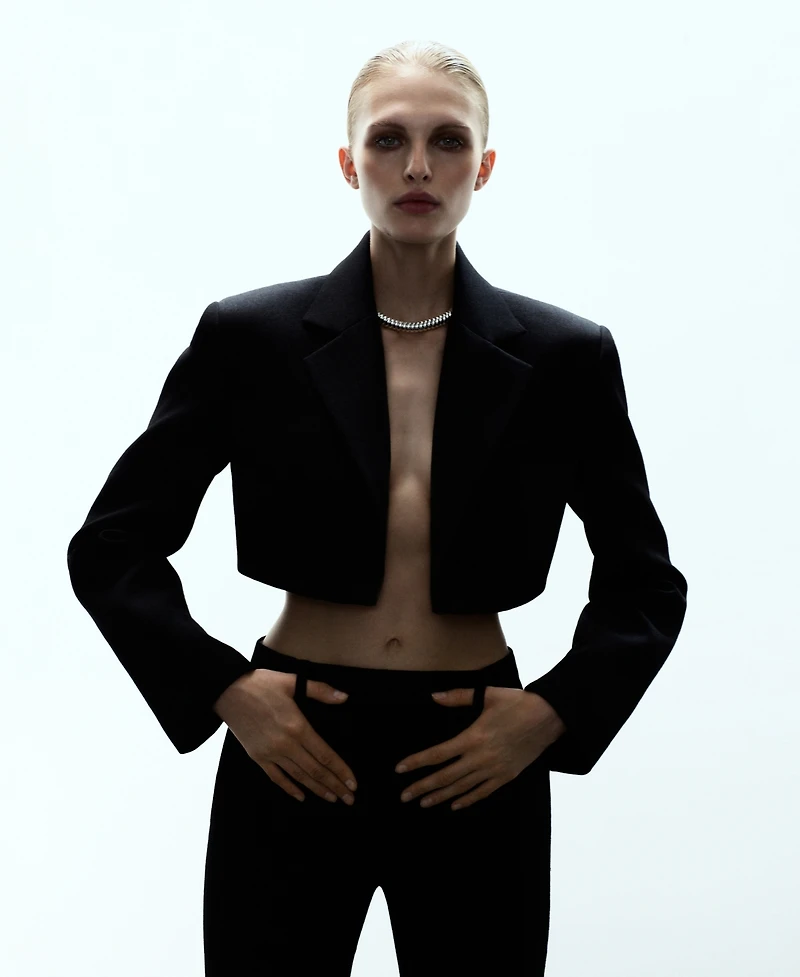 Mango Women's Cropped Wool Suit Blazer