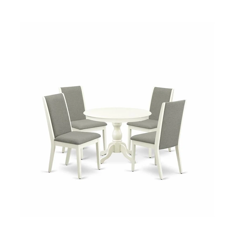 5 Piece Modern Dining Table Set - Linen White Breakfast Table and 4 Shitake Linen Fabric Modern Dining Chairs with High Back - Linen White Finish