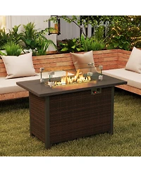 Mecale 50000 Btu 2 Inch Ropane Gas Fire Pit Table with Wind Guard and Glass Rocks