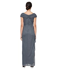 Alex Evenings Petite L-Neck Glitter-Mesh Long Dress