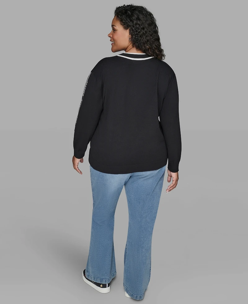 Karl Lagerfeld Paris Plus V-Neck Side Logo Sweater