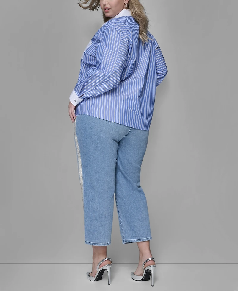 Karl Lagerfeld Paris Plus Long-Sleeve Stripe Shirt