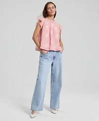 And Now This Women's Embroidered Flutter-Sleeve Top, Macy's Exclusive
