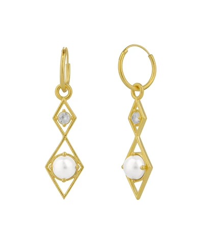 Sterling Silver Rhombus 3D Pearl Earrings
