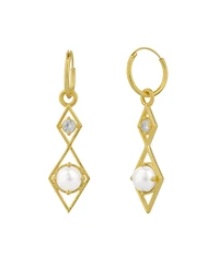 Sterling Silver Rhombus 3D Pearl Earrings