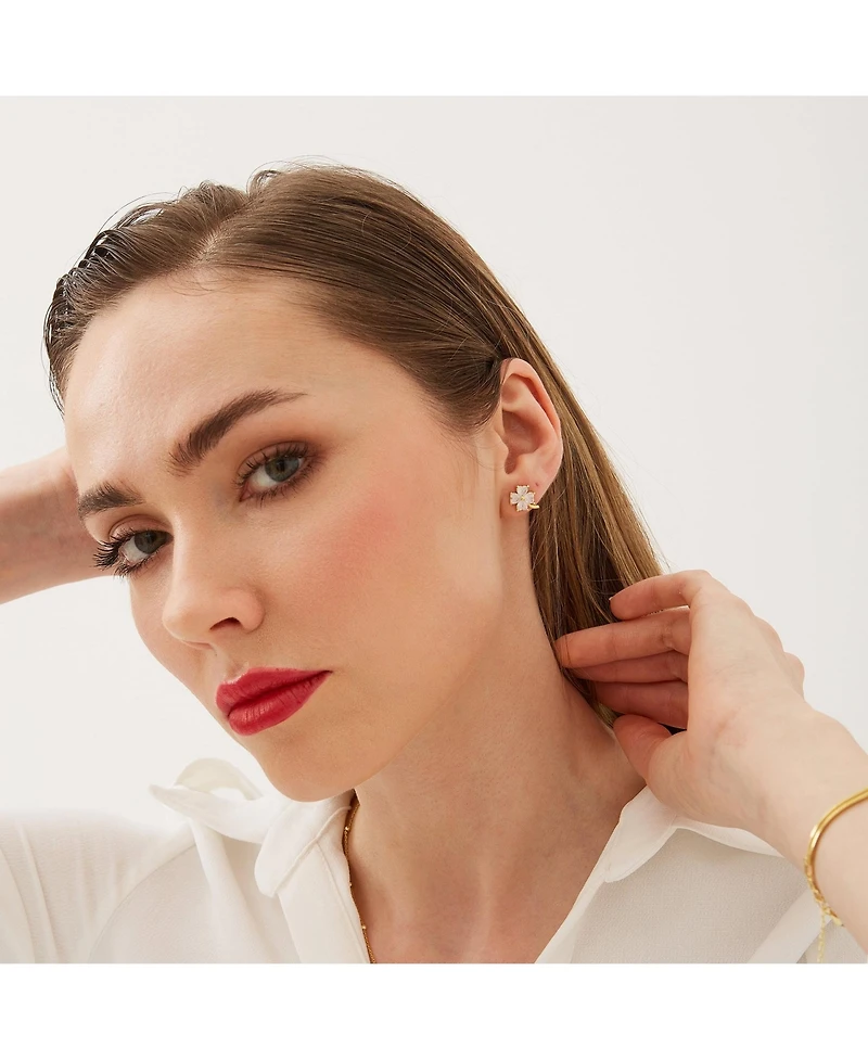 Spero London Four Leaf Clover Sterling Silver Stud Earrings - White