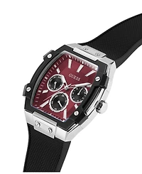 Guess Men's Silver-Tone Black Silicone Multi-Function Watch, 44mm