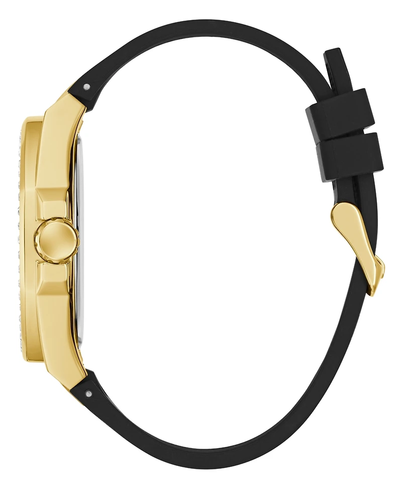 Guess Men's Gold-Tone Black Silicone Multi-Function Watch, 46mm